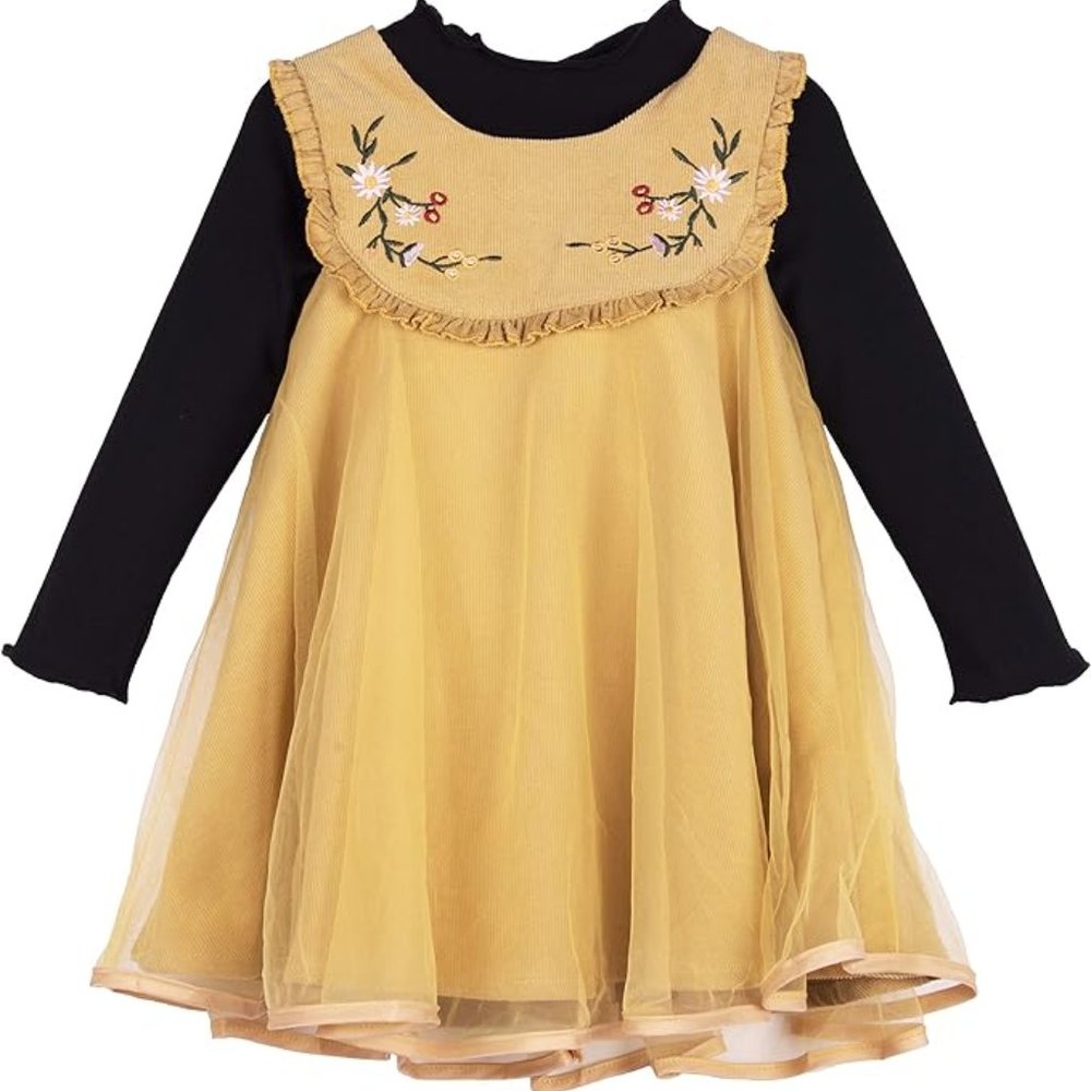 ContiKids Girls 2 Pieces Set Dress Long Sleeve Shirts Embroidered